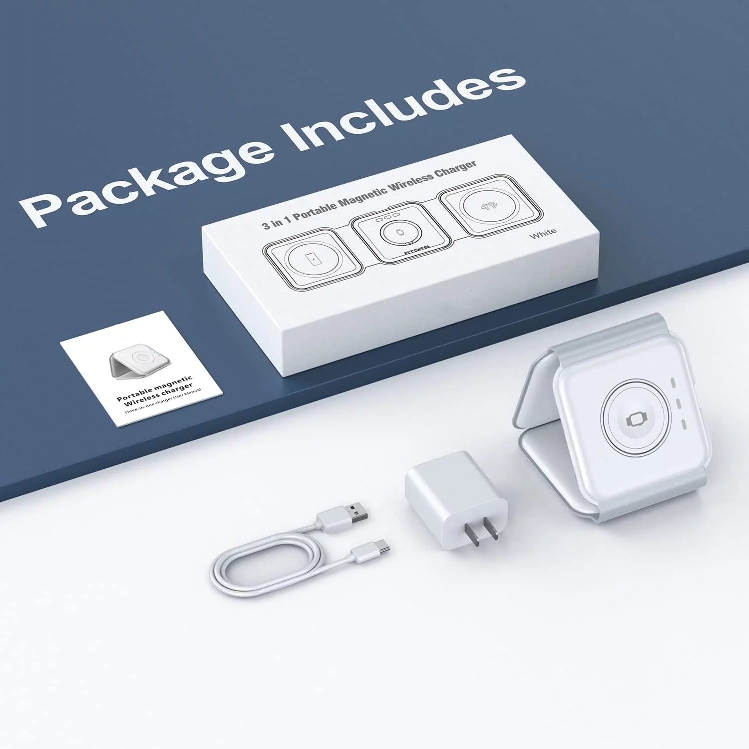 3-In-1 Wireless Charging Station, Magnetic Foldable Design Charging Station