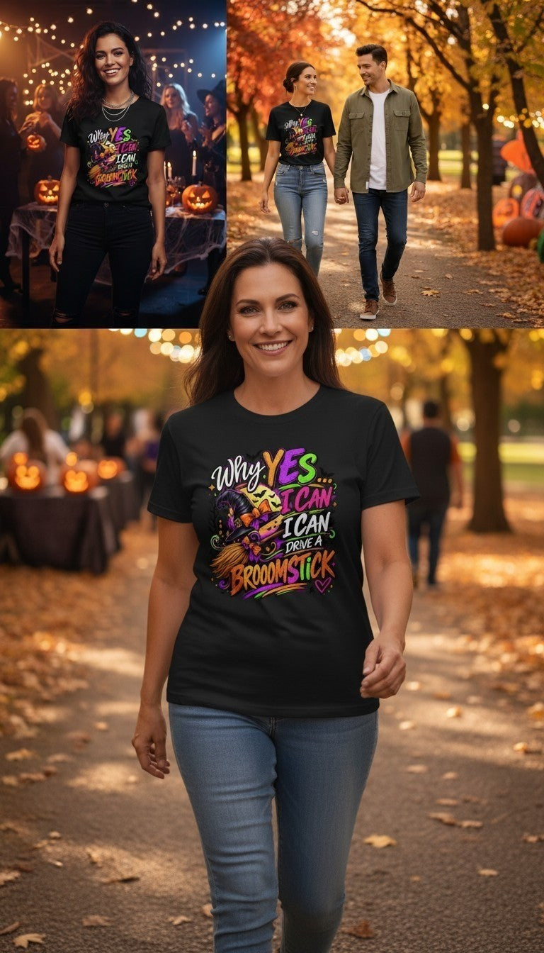 halloween tshirt "Why Yes I Can Drive a Broomstick" Halloween Graphic Tee "Why Yes I Can Drive a Broomstick" Halloween Graphic Tee