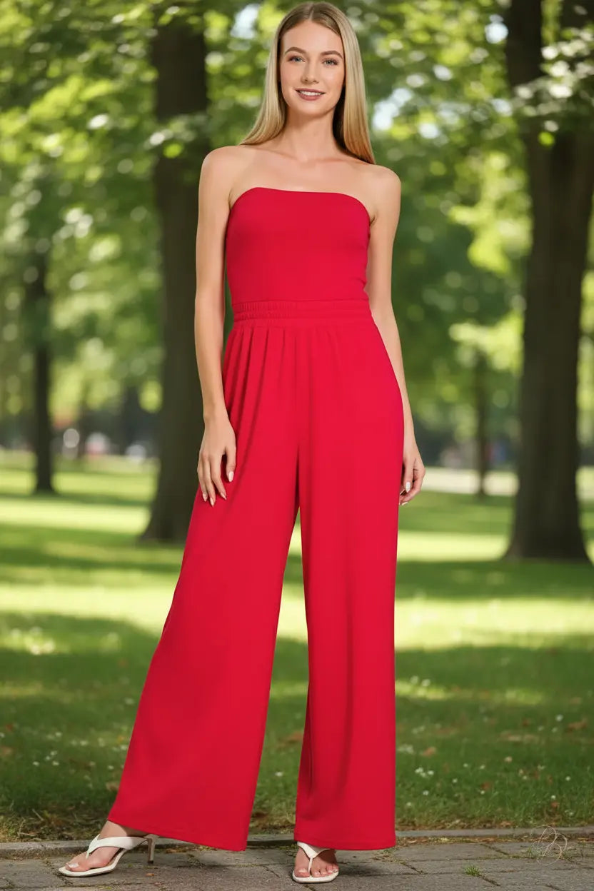 Tube Top Jumpsuit with Drawstring Waist Trendsi