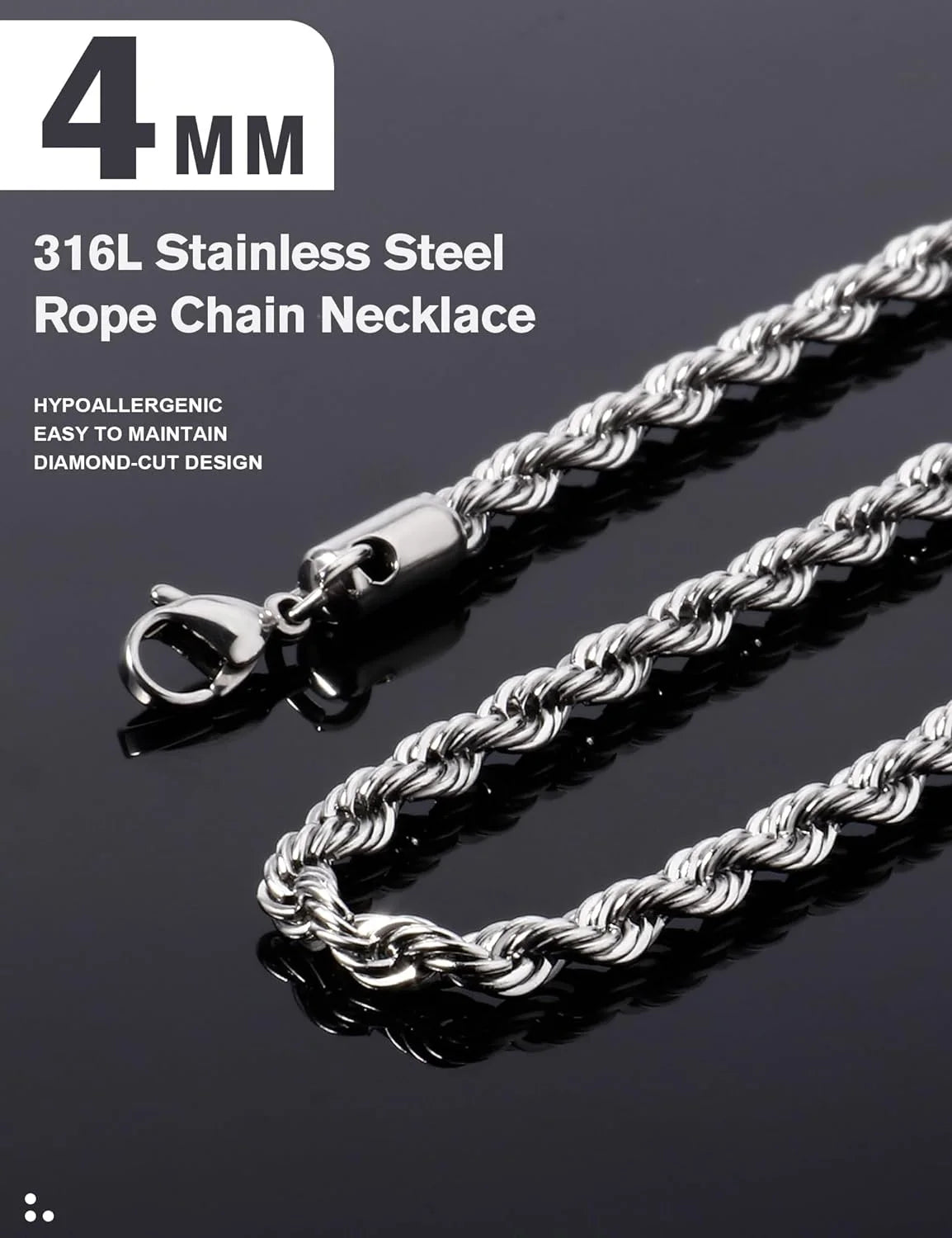 Gold Rope Chain for Men 2.5Mm 3Mm 4Mm 18K Gold Plated Stainless Steel Rope Chain Necklace for Men & Women