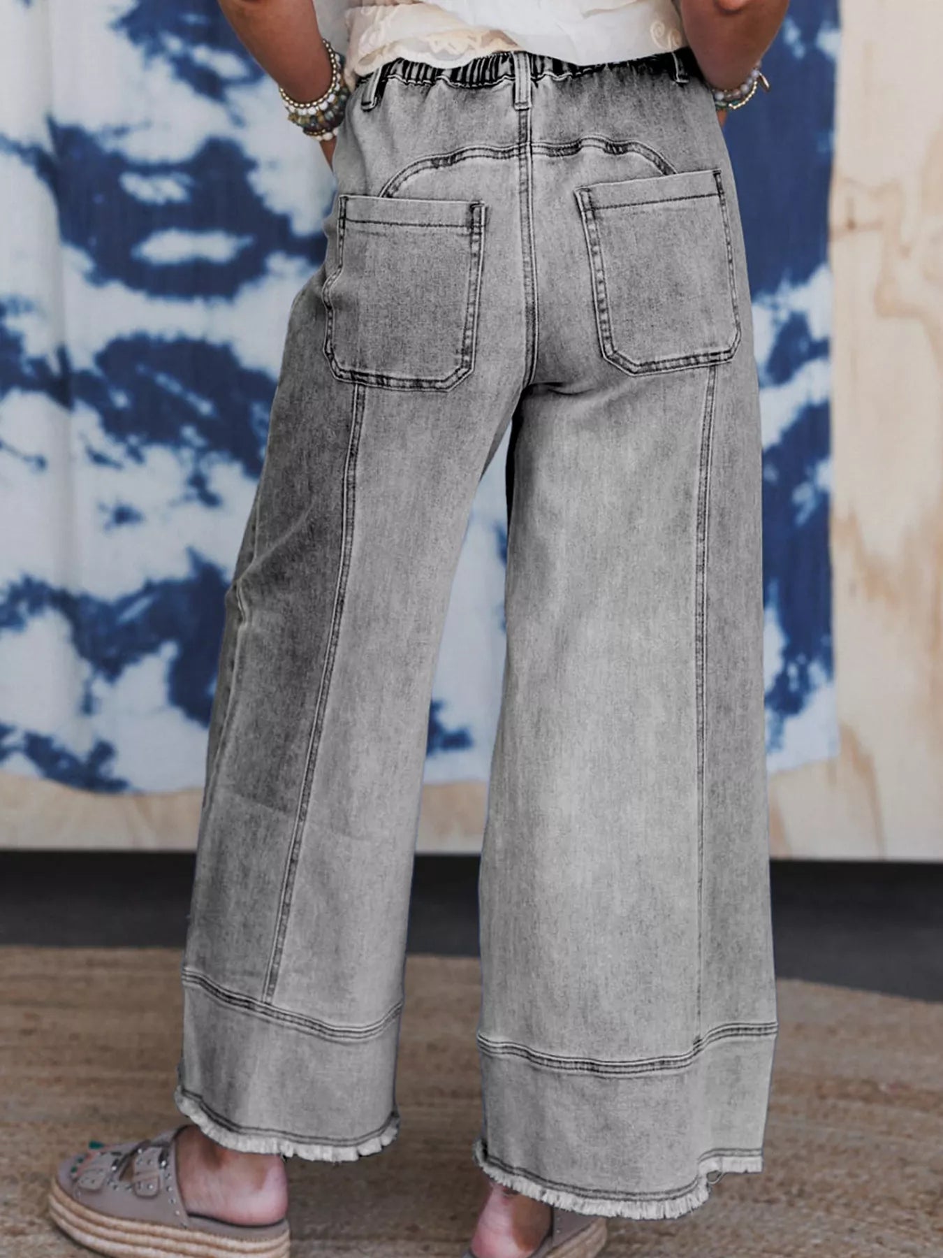 🧵 Wide Leg Drawstring Raw Hem Jeans - Dazzle in Every Detail