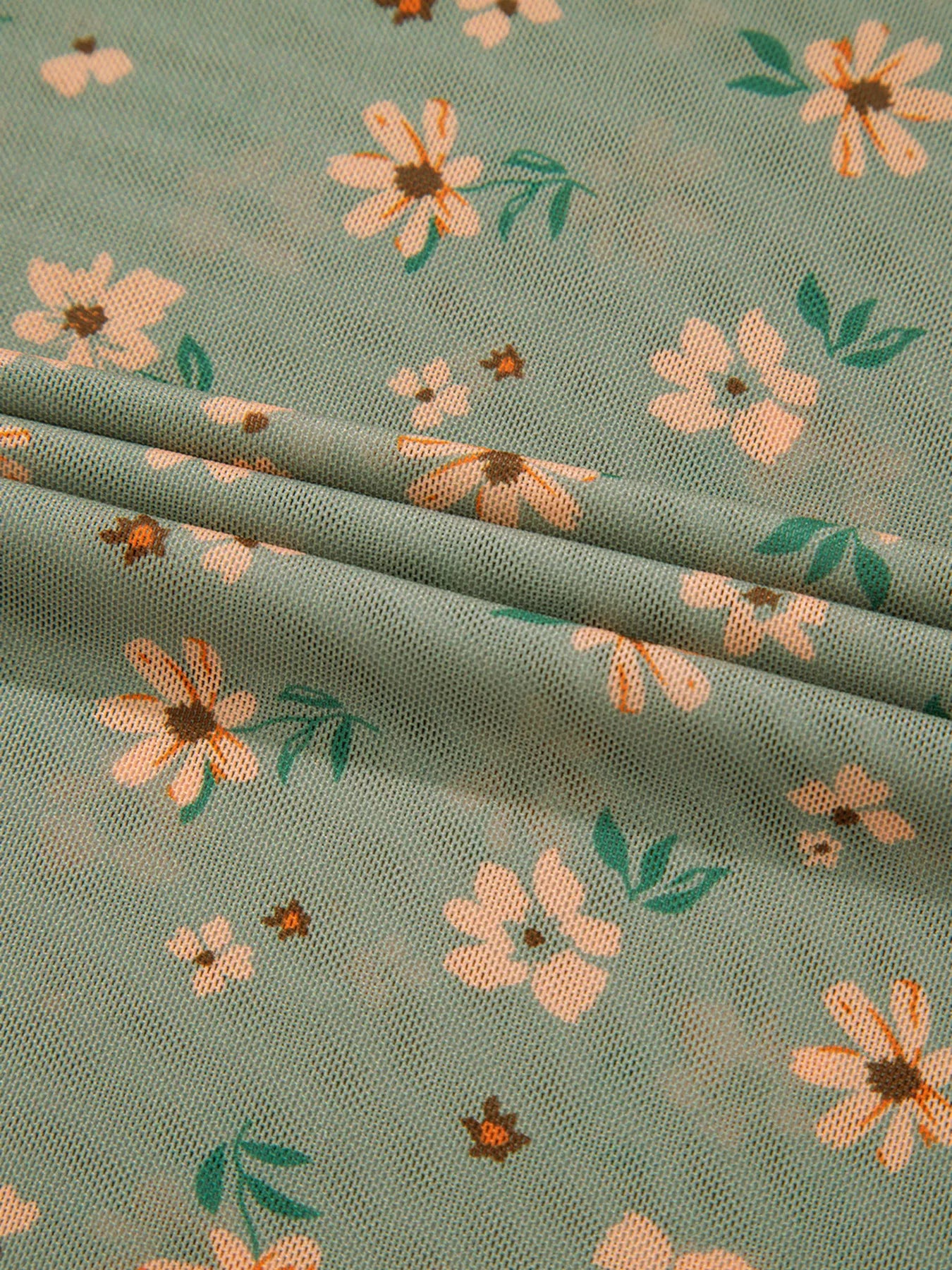 Floral Print Mesh Long Sleeve Top