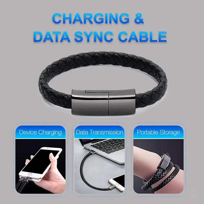 Braided Leather Bracelet Charger (USB/Type‑C/Apple Compatible) CJ