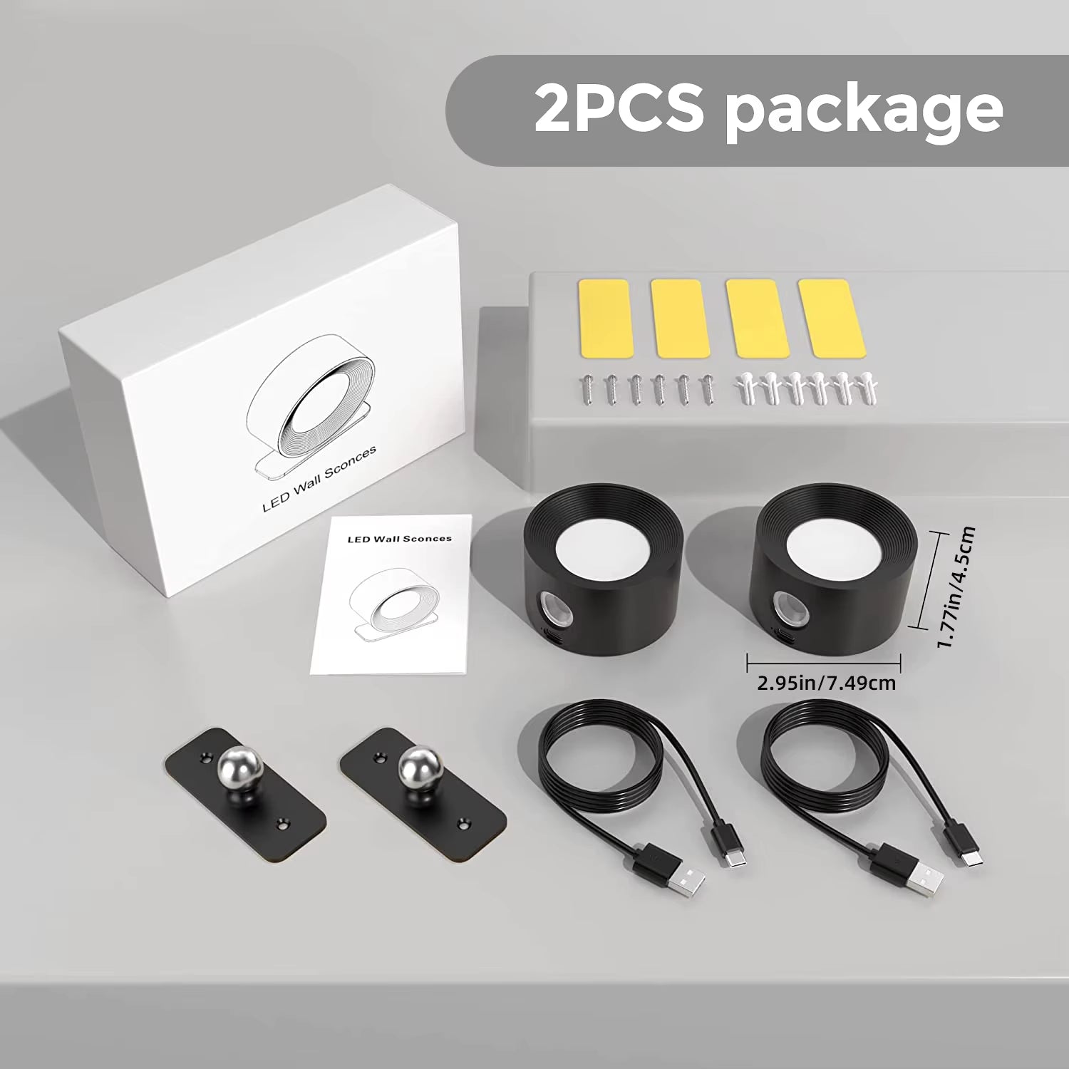 LED Wall Lights (2-Pack) - Rechargeable Bedside Lamp
 * Dimmable