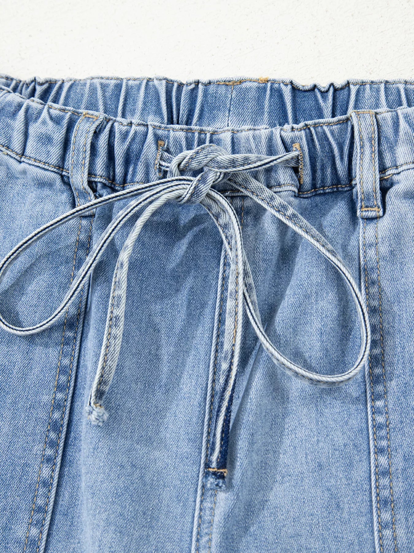 🧵 Wide Leg Drawstring Raw Hem Jeans - Dazzle in Every Detail