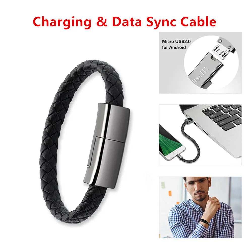 Braided Leather Bracelet Charger (USB/Type‑C/Apple Compatible) CJ