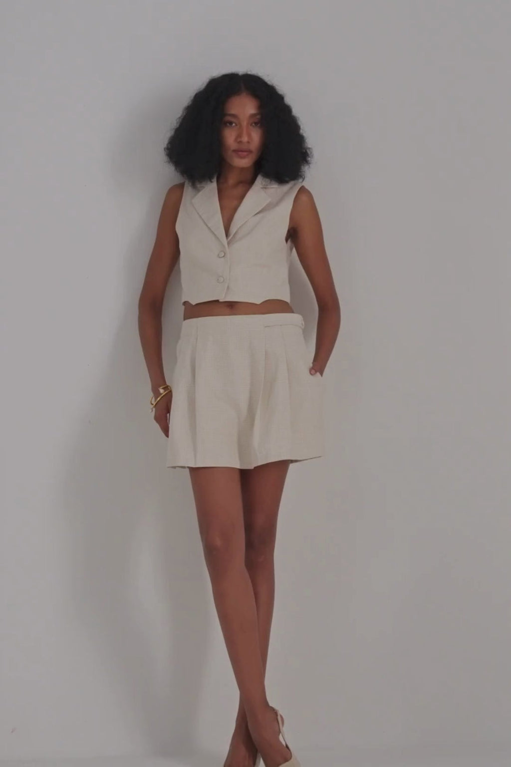 Women's Premium Cotton Tweed Flared Skort in Cream