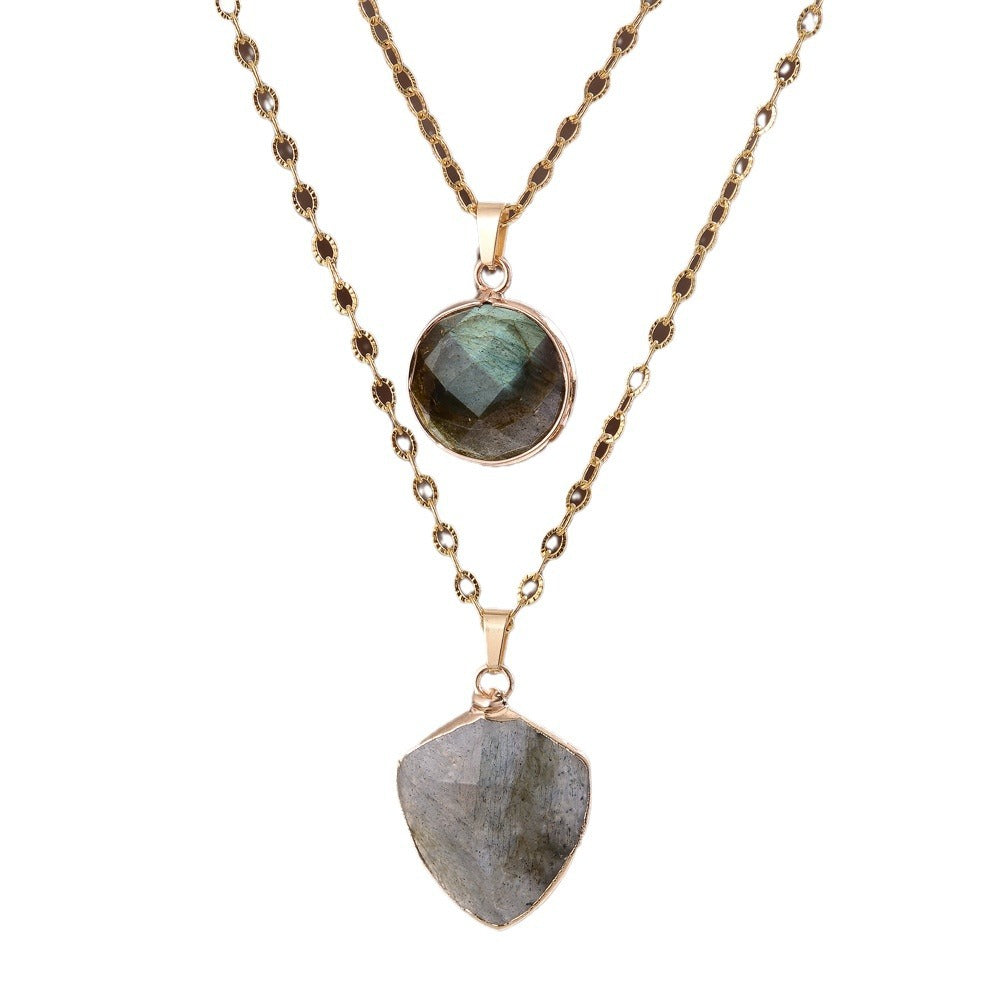 Moonstone Pendant Double Chain Necklace Mother's Day