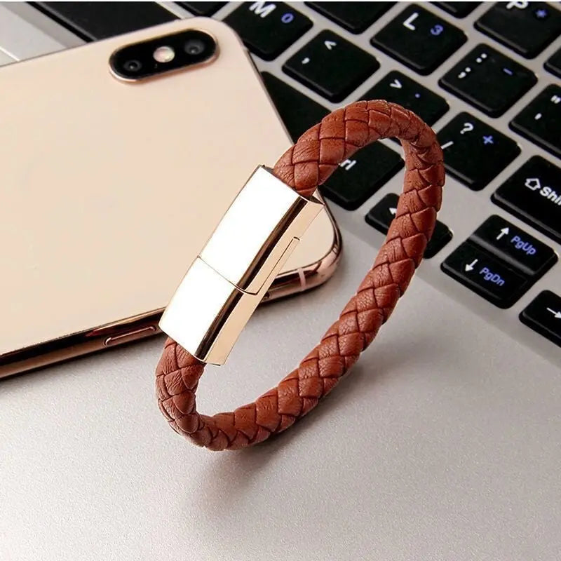 Braided Leather Bracelet Charger (USB/Type‑C/Apple Compatible) CJ