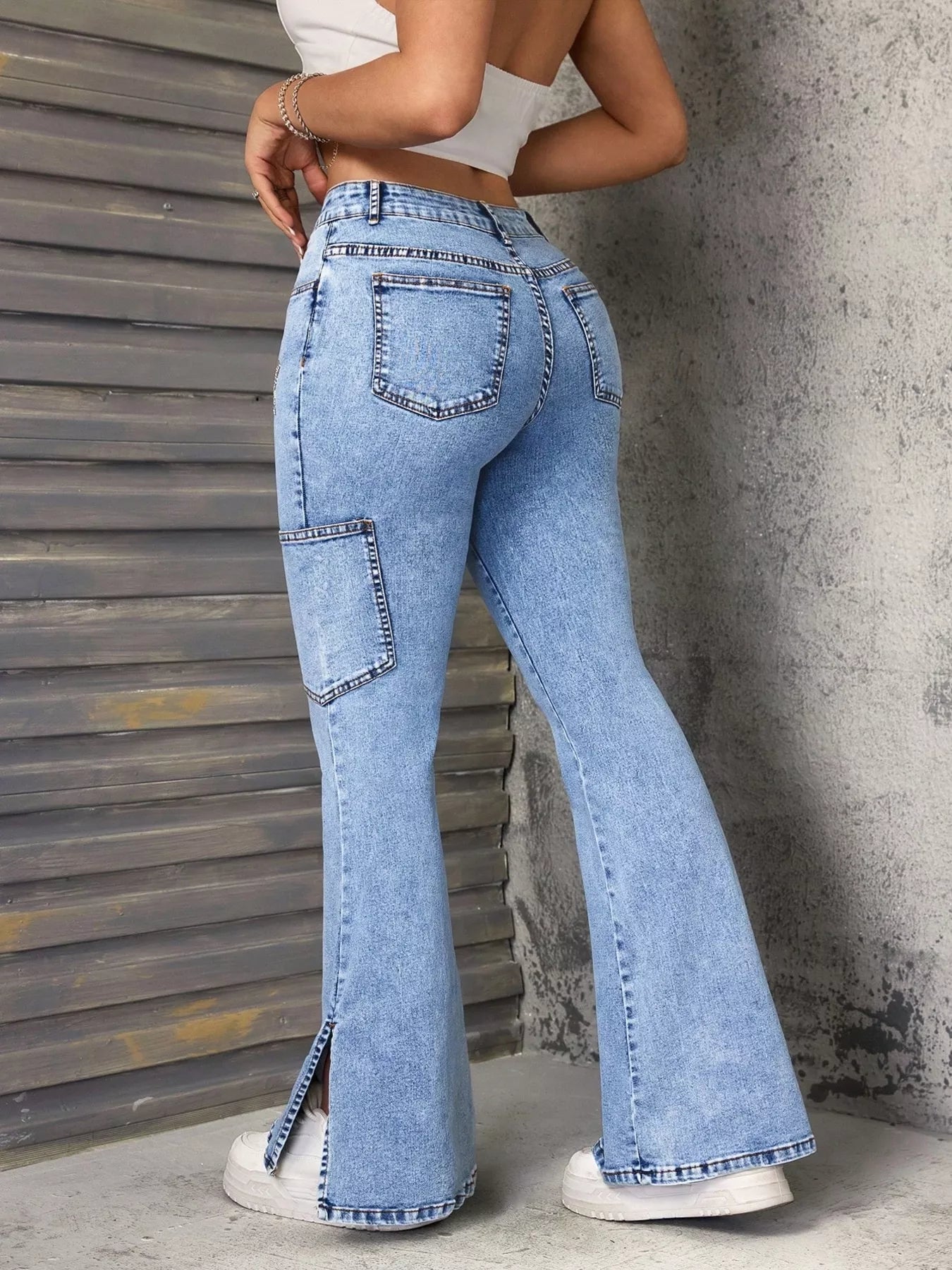Slit Star Flare Leg Jeans