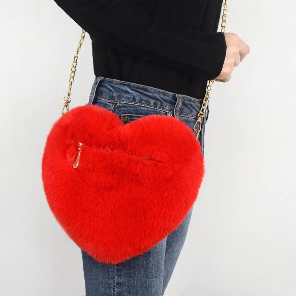 Heart-Shaped Plush Shoulder Bag | The "Dazzle" Comfort Collection CJ