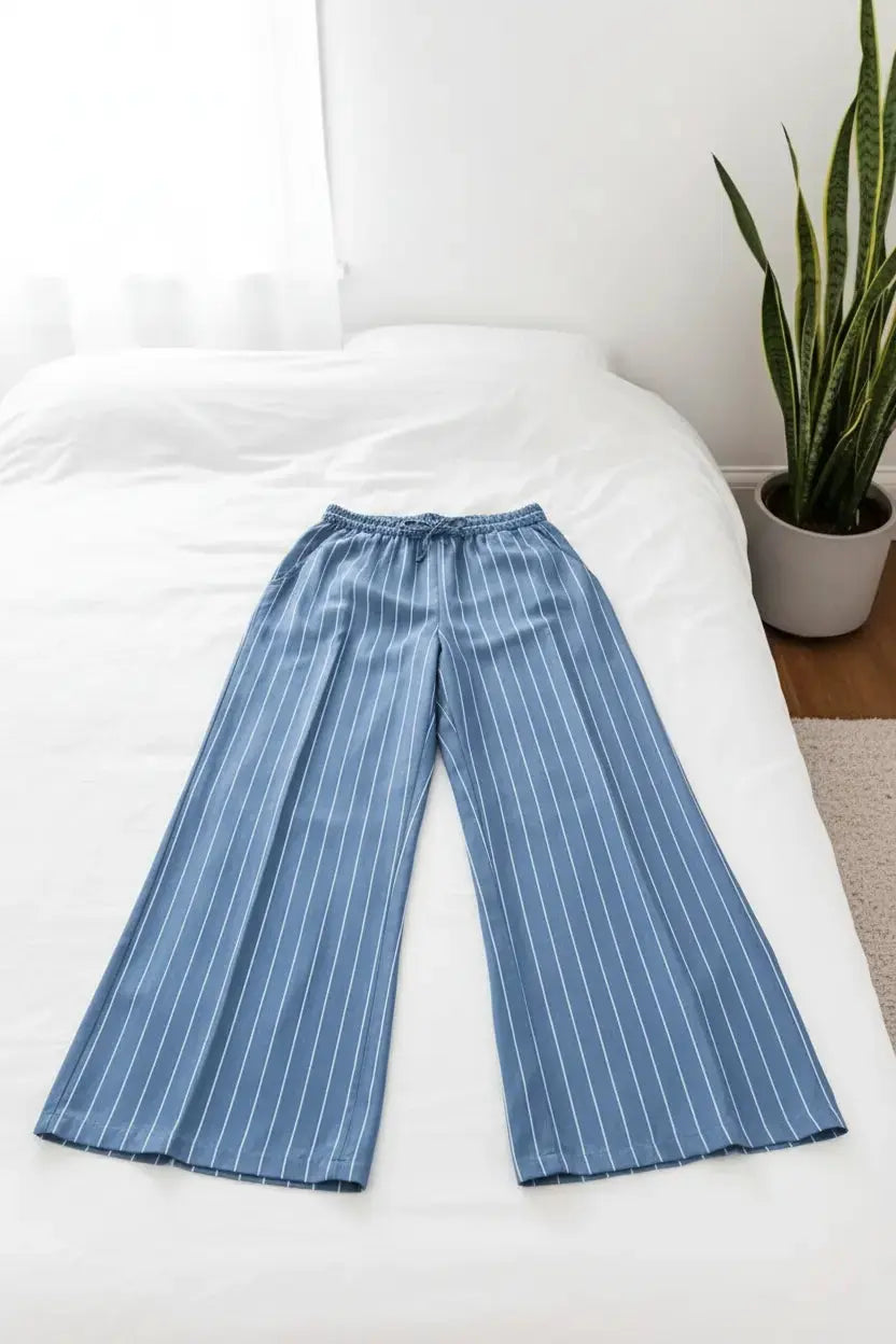 💫 Stripe Chambray Wide Leg Jeans – Tie Into Effortless Cool Trendsi