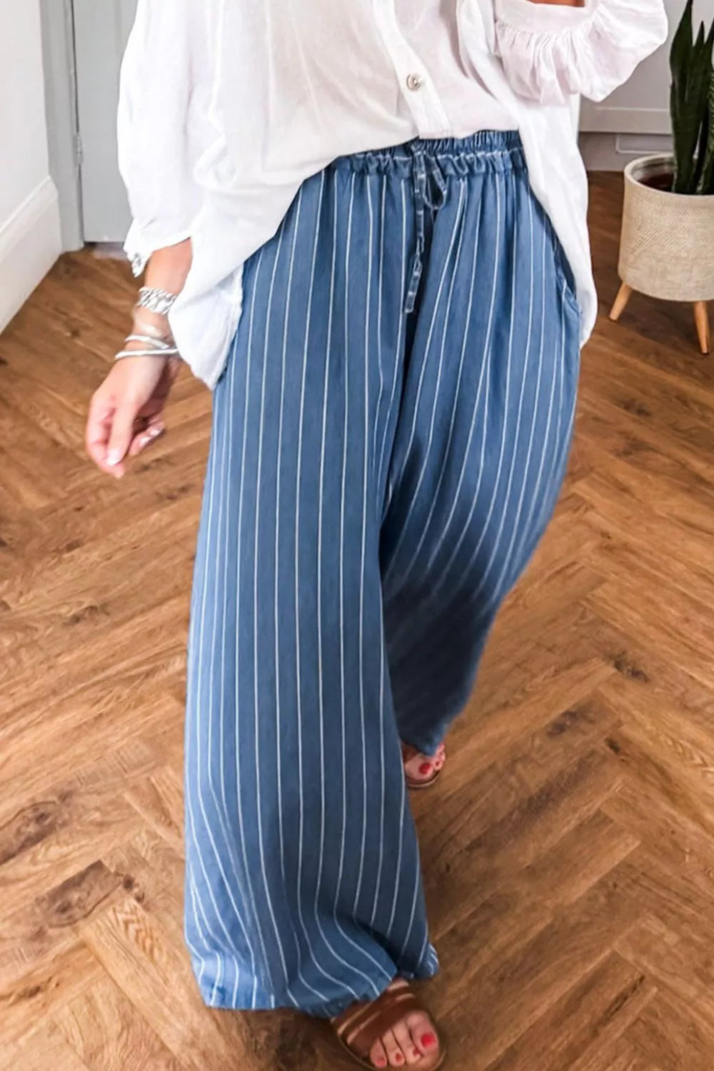 💫 Stripe Chambray Wide Leg Jeans – Tie Into Effortless Cool