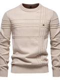 Men’s round neck striped sweater with moderate stretch, made from cotton-elastane blend, available in sizes S to 2XL”