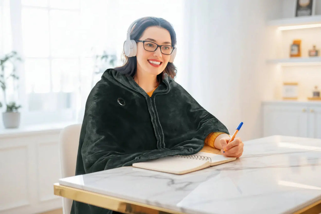 Heated Wearable Poncho Blanket - Washable Electric Wrap for Home & Office CJ