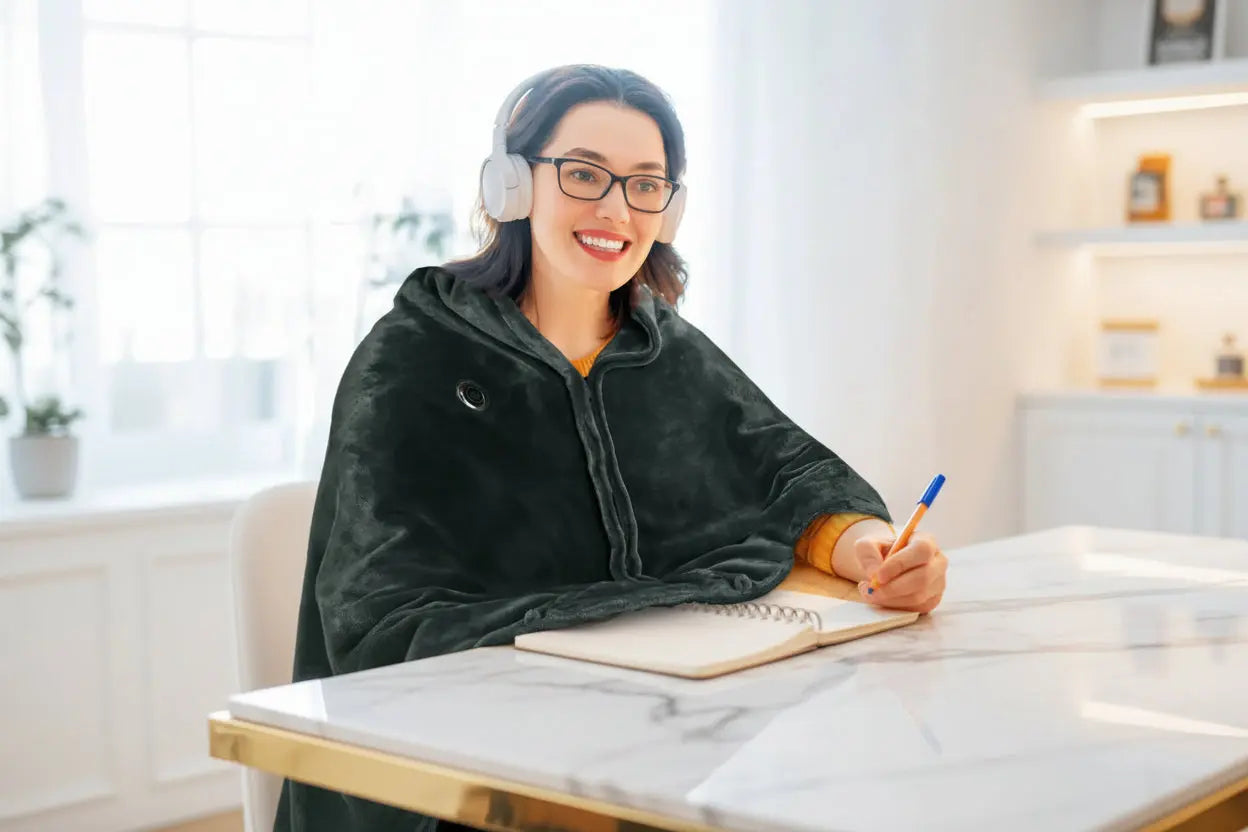 Heated Wearable Poncho Blanket - Washable Electric Wrap for Home & Office CJ