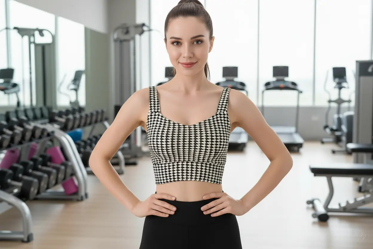 Crisscross Houndstooth Active Bra-Dazzle Beyond the tag Trendsi