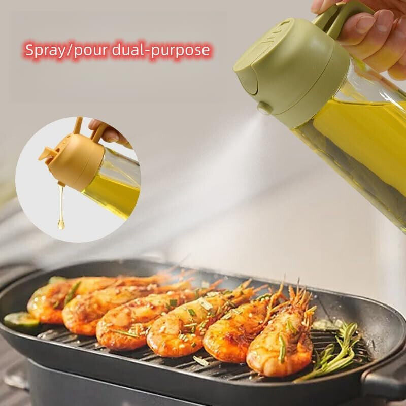 🫒 2-in-1 Olive Oil Dispenser Bottle – 470ml Glass Spray & Pour Bottle for Healthy Cooking