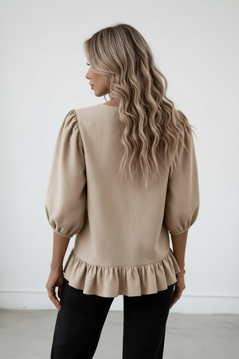 Casual Puff Sleeve Ruffle Hem Blouse-Beyond the Tag Casual Puff Sleeve Ruffle Hem Blouse-Beyond the Tag