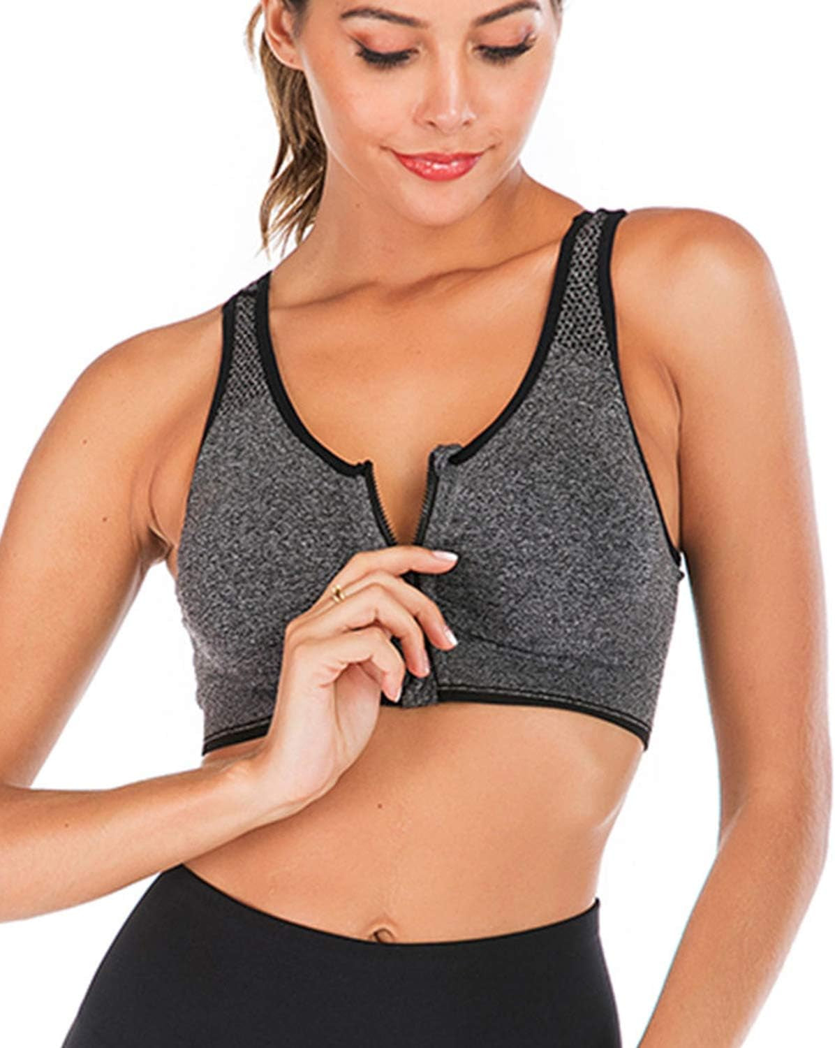Women's Zip Front Sports Bra Wireless Post-Surgery Bra Active Yoga Sports Bras