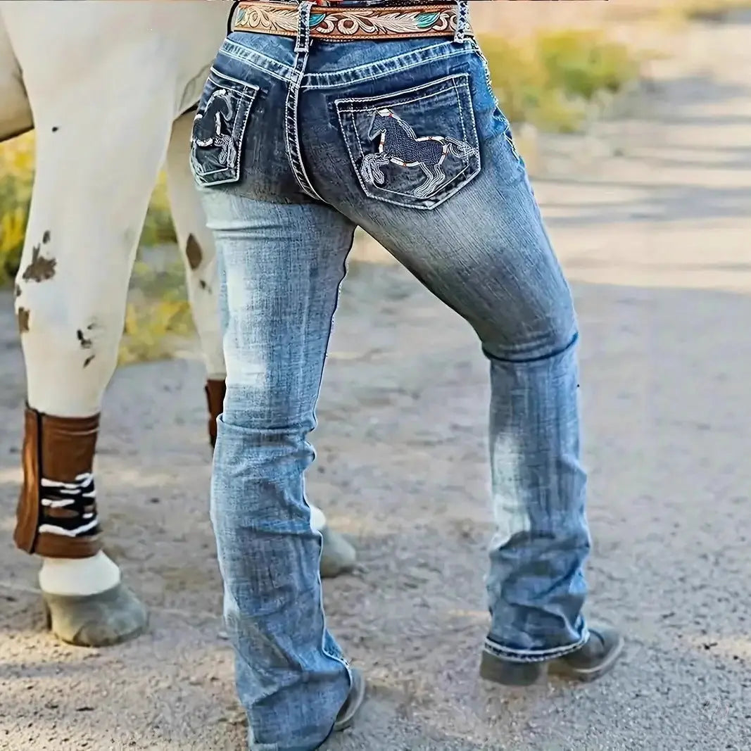 Embroidered High-Waist Jeans – Straight-Leg Dazzling Denim CJ