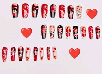 Valentine's Day Press On Nails - Red & Pink Heart Designs | Dazzling Tips