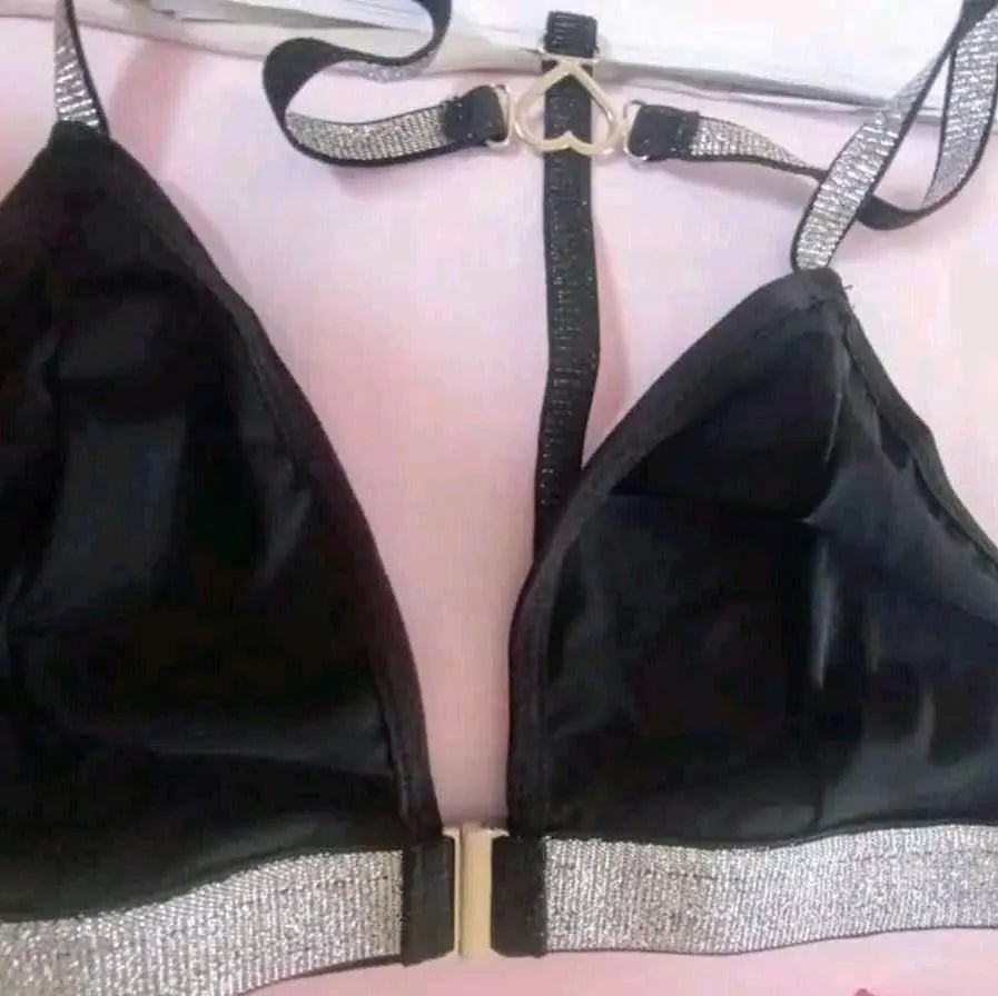 Women's Casual Bralette - Comfortable Fit with Back Design, Knit Fabric, Wireless, Lightweight, No Padding - Everyday Outfit Soft Smooth Style Sexy Spaghetti Strap Silver Black Solid Dias Dazzling Discoveries