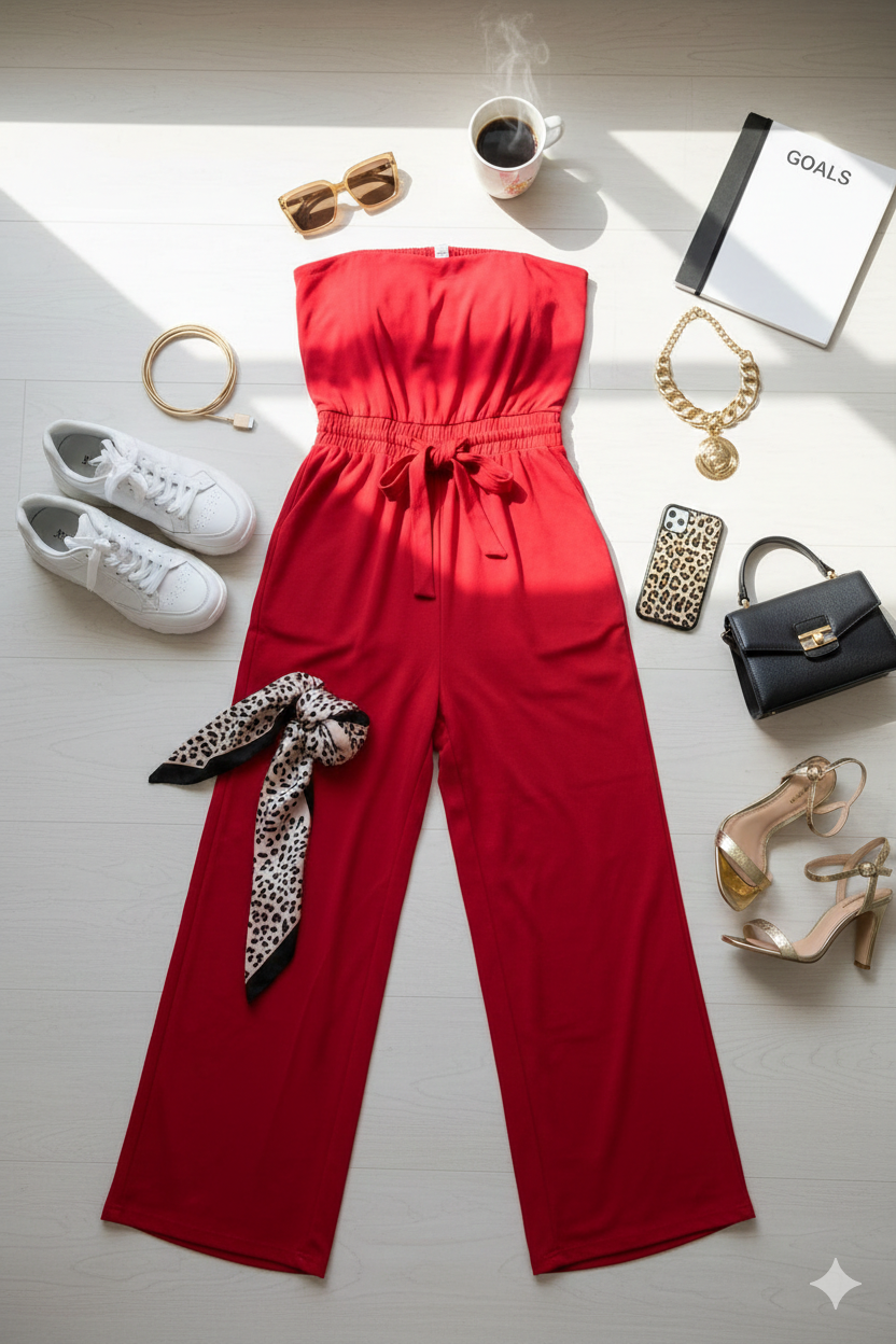 Tube Top Jumpsuit with Drawstring Waist Trendsi