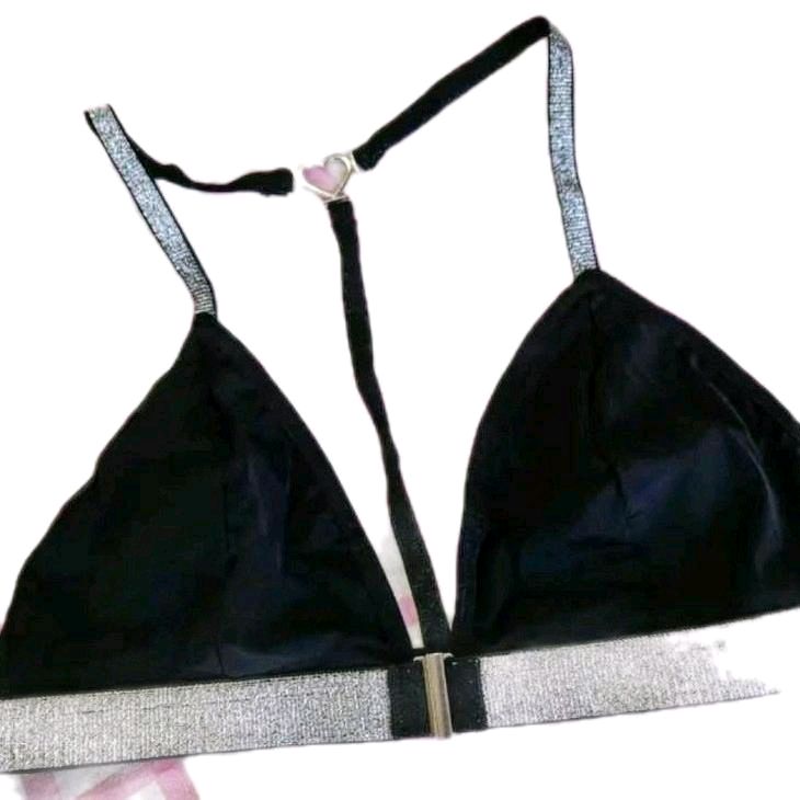 Women's Casual Bralette - Comfortable Fit with Back Design, Knit Fabric, Wireless, Lightweight, No Padding - Everyday Outfit Soft Smooth Style Sexy Spaghetti Strap Silver Black Solid