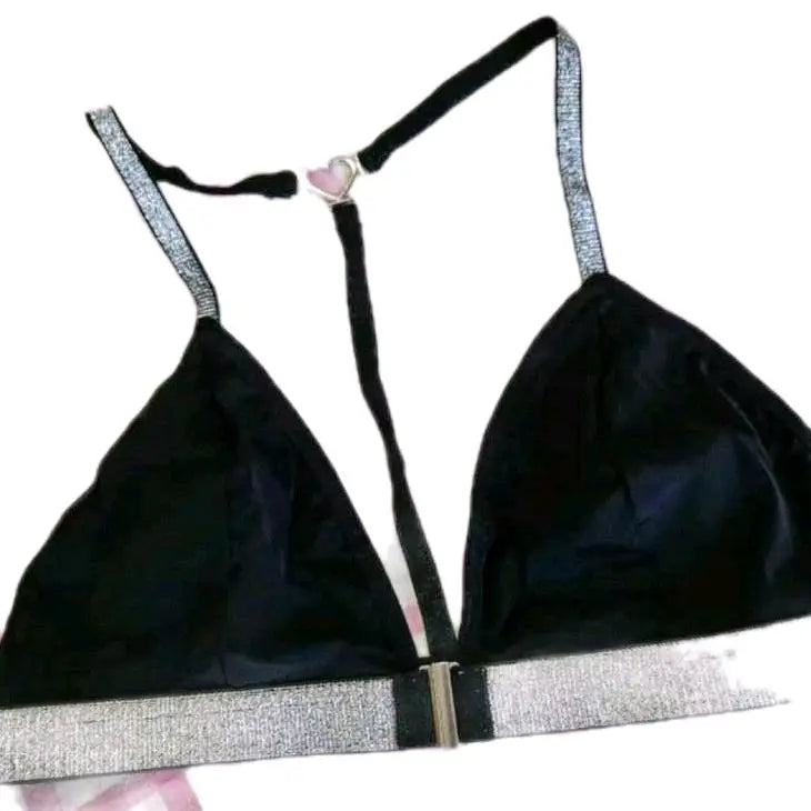 Women's Casual Bralette - Comfortable Fit with Back Design, Knit Fabric, Wireless, Lightweight, No Padding - Everyday Outfit Soft Smooth Style Sexy Spaghetti Strap Silver Black Solid Dias Dazzling Discoveries