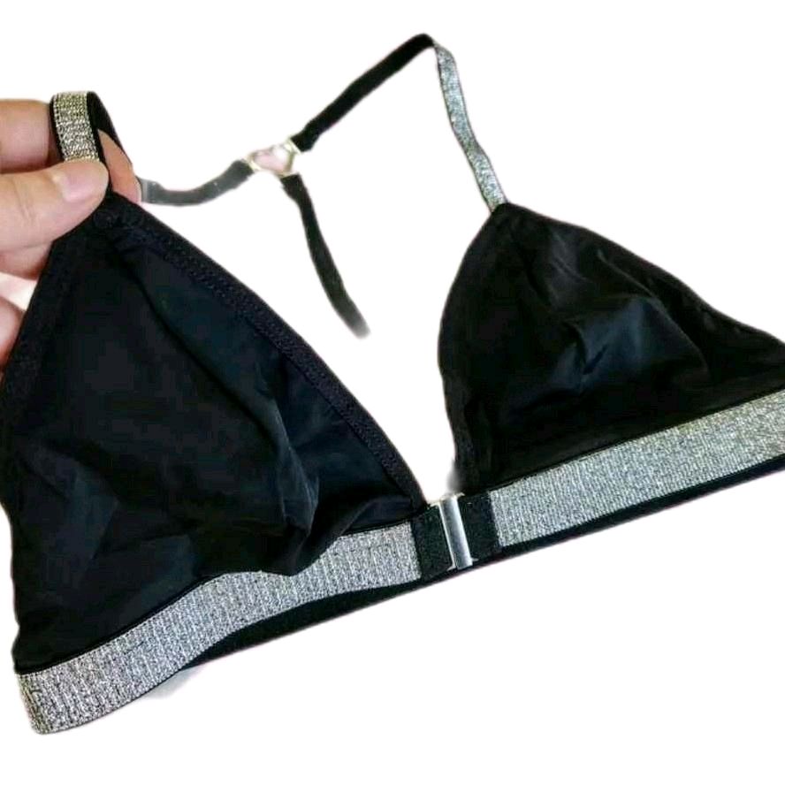 Women's Casual Bralette - Comfortable Fit with Back Design, Knit Fabric, Wireless, Lightweight, No Padding - Everyday Outfit Soft Smooth Style Sexy Spaghetti Strap Silver Black Solid