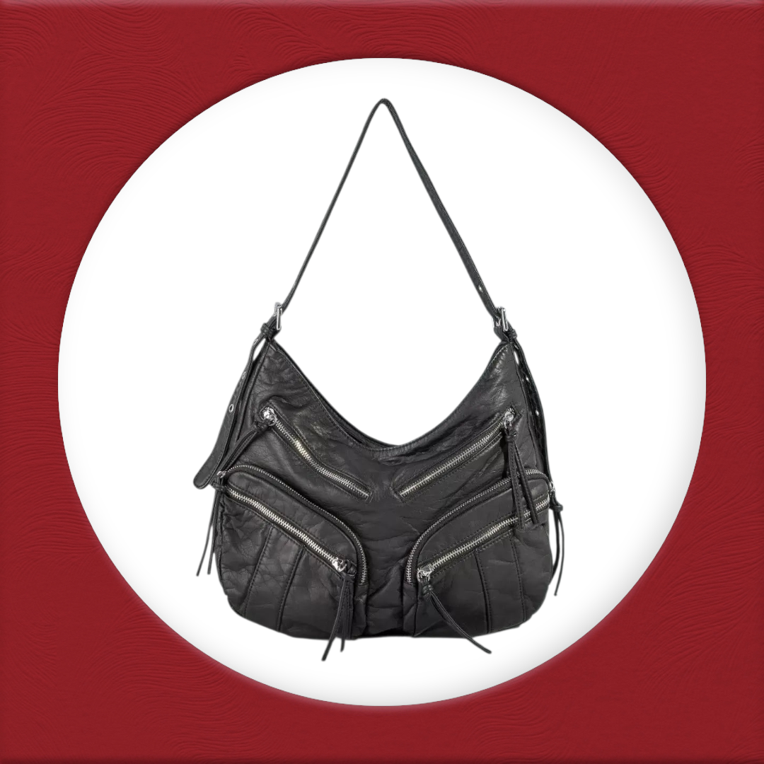 Fame Multi Zipper Pocket Leather Hobo Bag