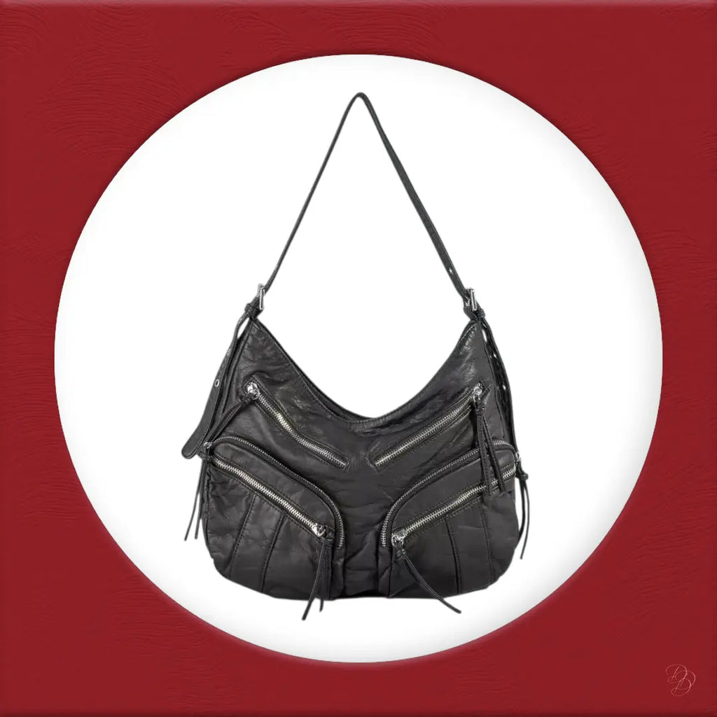 Multi Zipper Pocket Leather Hobo Bag Trendsi