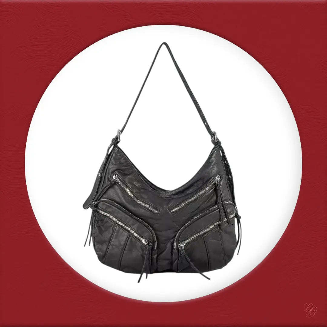 Multi Zipper Pocket Leather Hobo Bag Trendsi