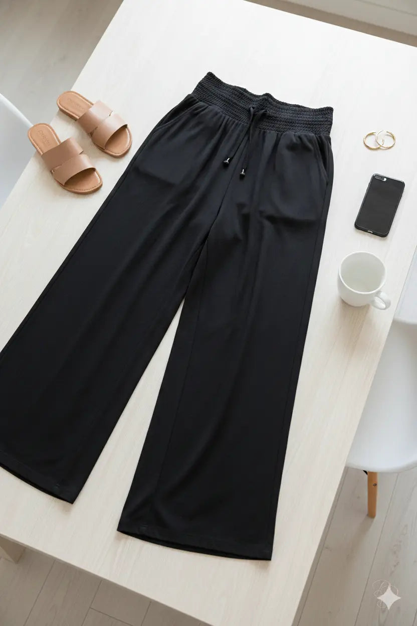 Smocked Waistband Wide Leg Lounge Pants Trendsi