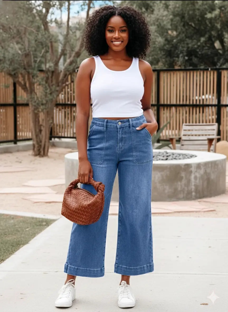 High-Waisted Wide Leg Flare Jeans – Retro Vibes, Modern Confidence Trendsi