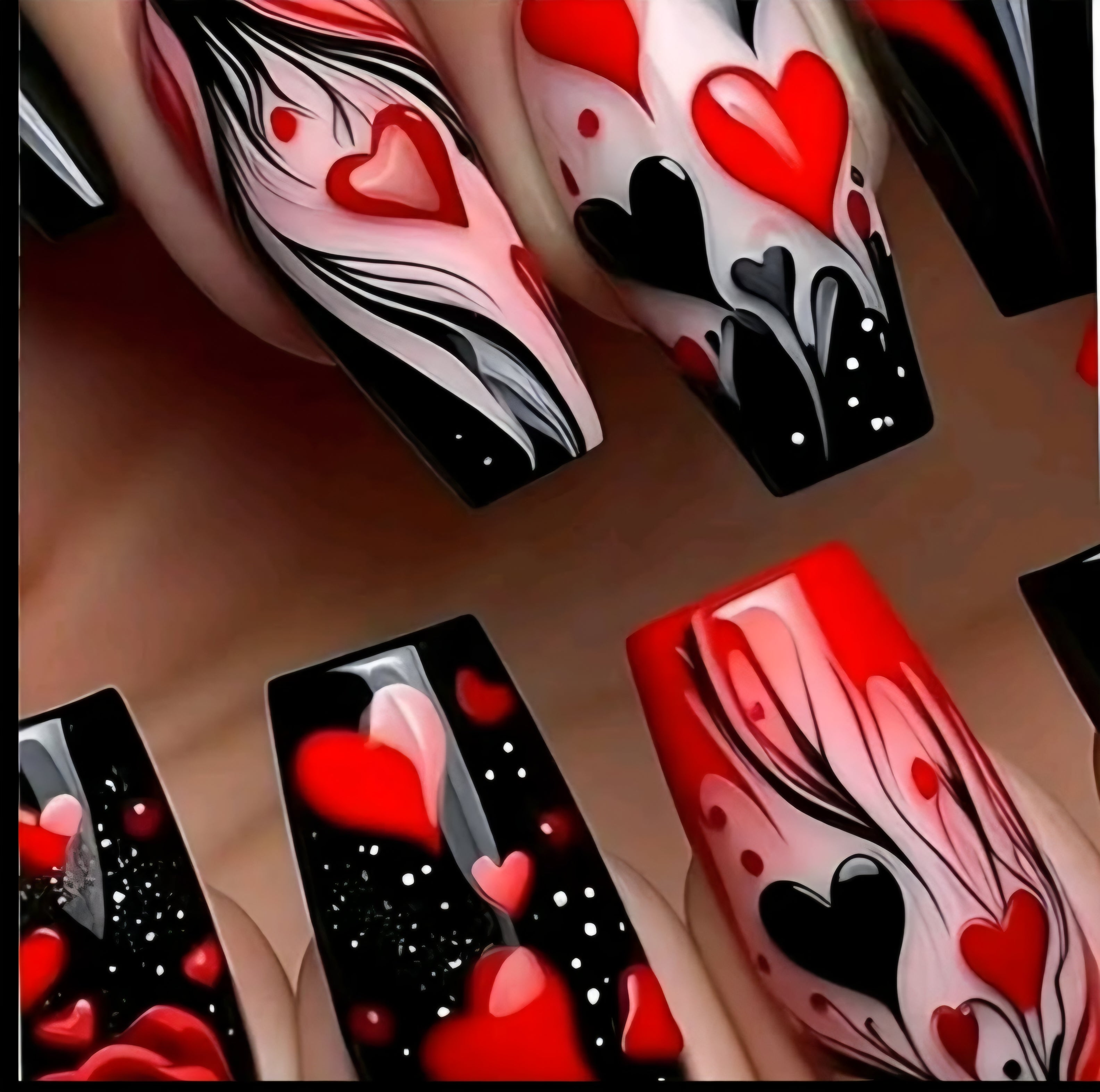 Valentine's Day Press On Nails - Red & Pink Heart Designs | Dazzling Tips