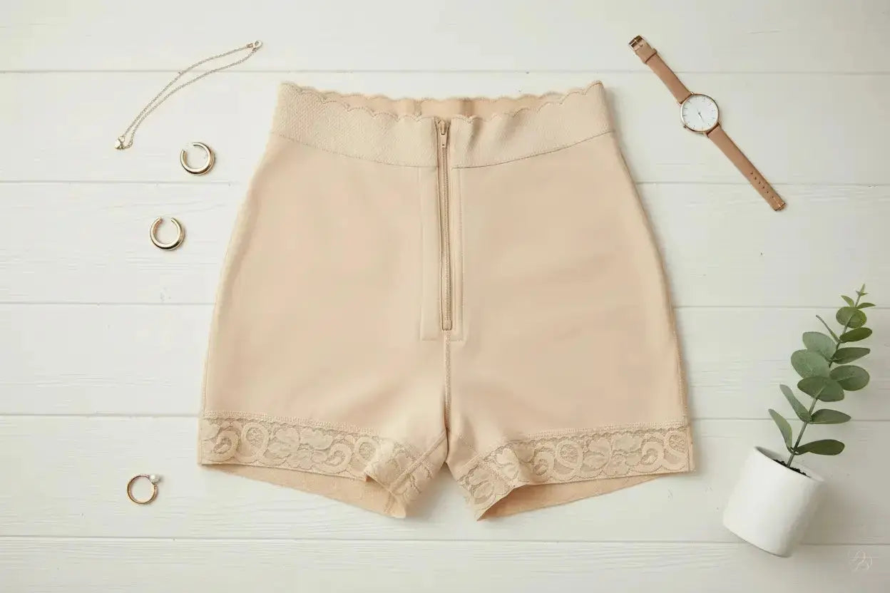 Sculpt,Smooth, and Shine-Full Size Zip-Up Lace Trim Shaping Shorts Trendsi
