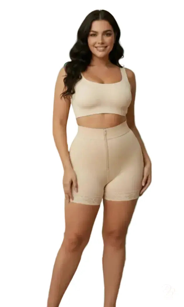 Sculpt and Smooth-Full Size Zip-Up Lace Trim Shaping Shorts Trendsi