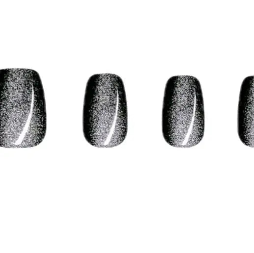 Black Oval Press-On False Nails - Short-Glossy/Solid Color with Cat Eye Glitter -Manicure DIY Style