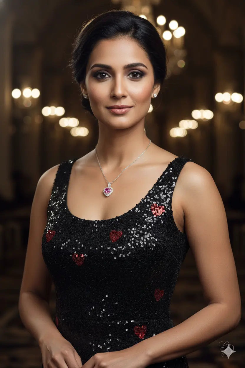 Pink Moissanite Heart Necklace - 1ct Heart Pendant in Platinum Plated Silver Trendsi