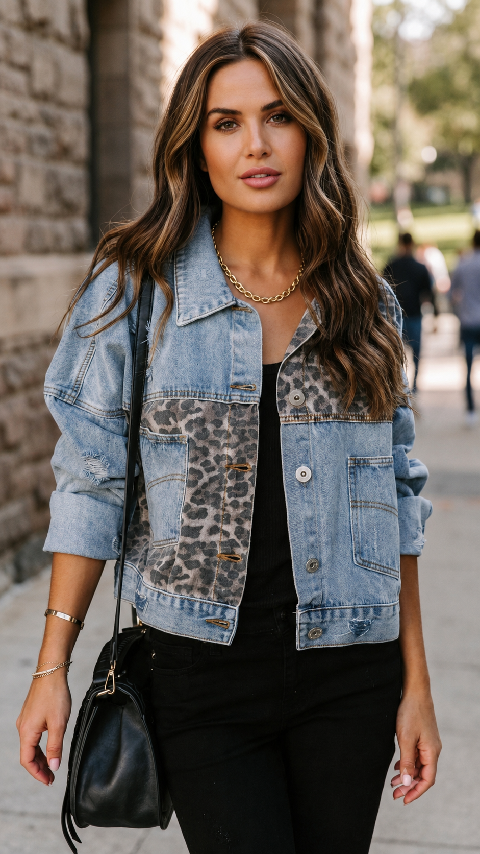 Distressed Leopard Drop Shoulder Denim Jacket Distressed Leopard Drop Shoulder Denim Jacket - Dias Dazzling 