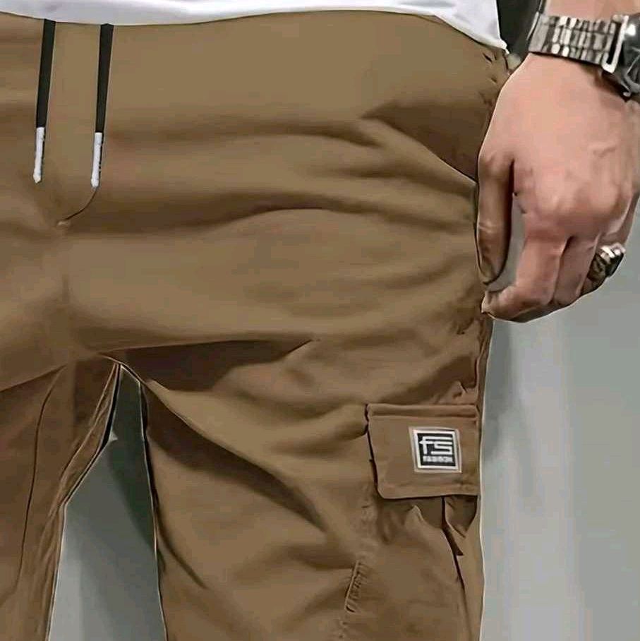 Khaki Sports Cargo Shorts with Drawstring Waistband and Side Pockets Great For Outdoors, Sports, or Casual Everyday wear