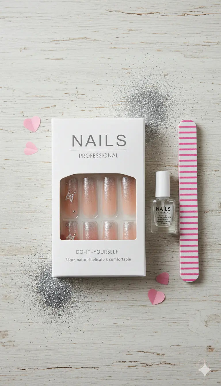 Y2K Glitter & Diamond Press-On Nails | Butterfly Luxury Square Edition Dias Dazzling Discoveries