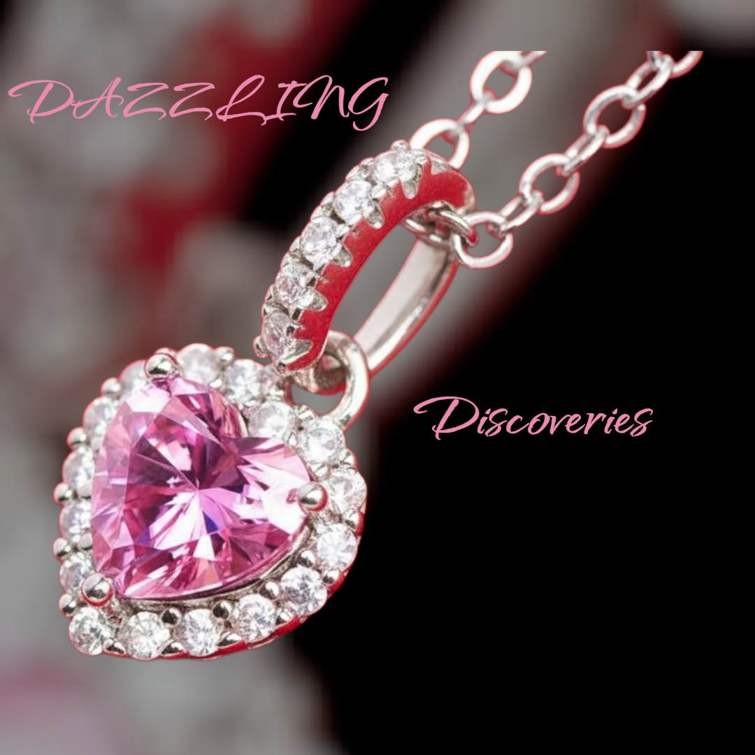 Pink Moissanite Heart Necklace - 1ct Heart Pendant in Platinum Plated Silver