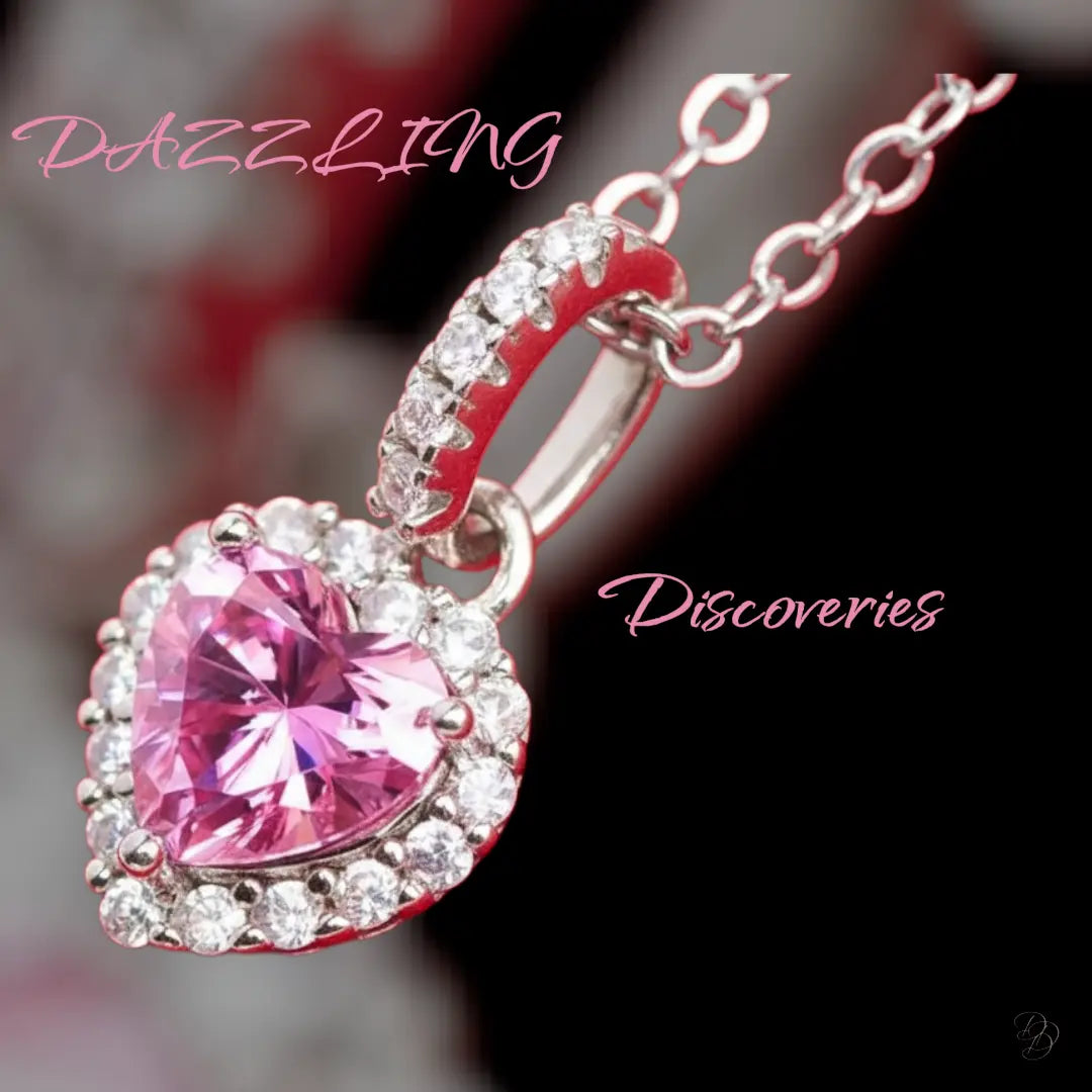 Pink Moissanite Heart Necklace - 1ct Heart Pendant in Platinum Plated Silver Trendsi