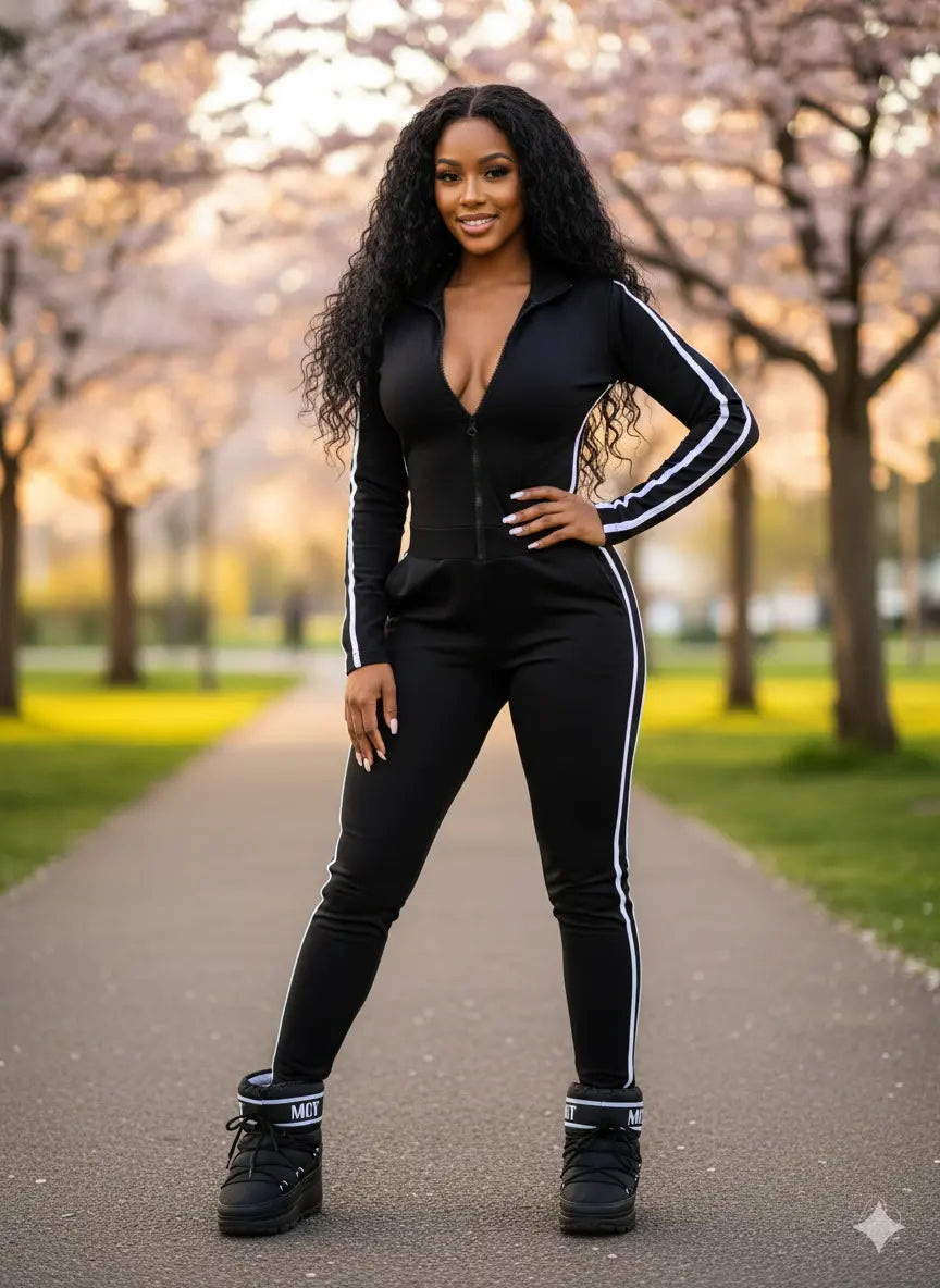 Full Size Stripe Zip-Front Long Sleeve Jumpsuit-Dias Dazzling Discoveries Trendsi