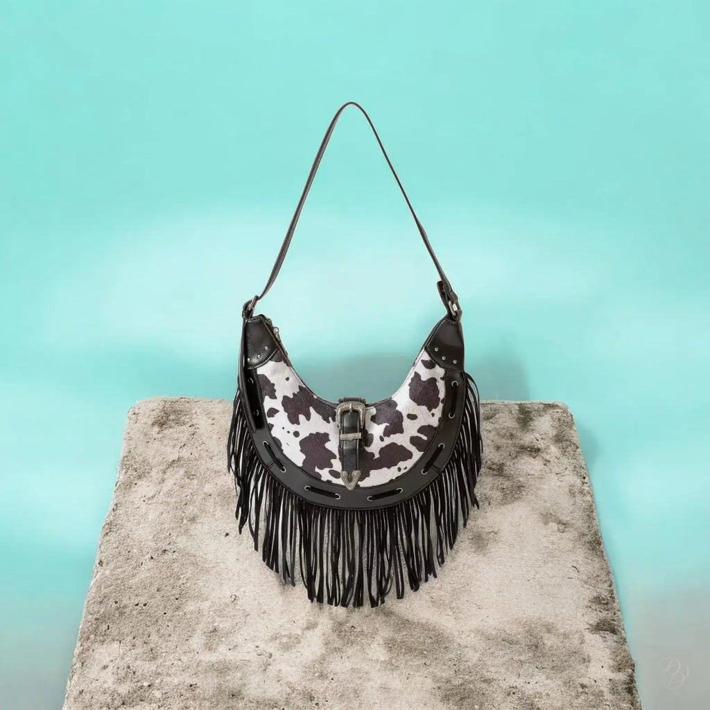 Cow Print Faux Leather Hobo Bag Trendsi