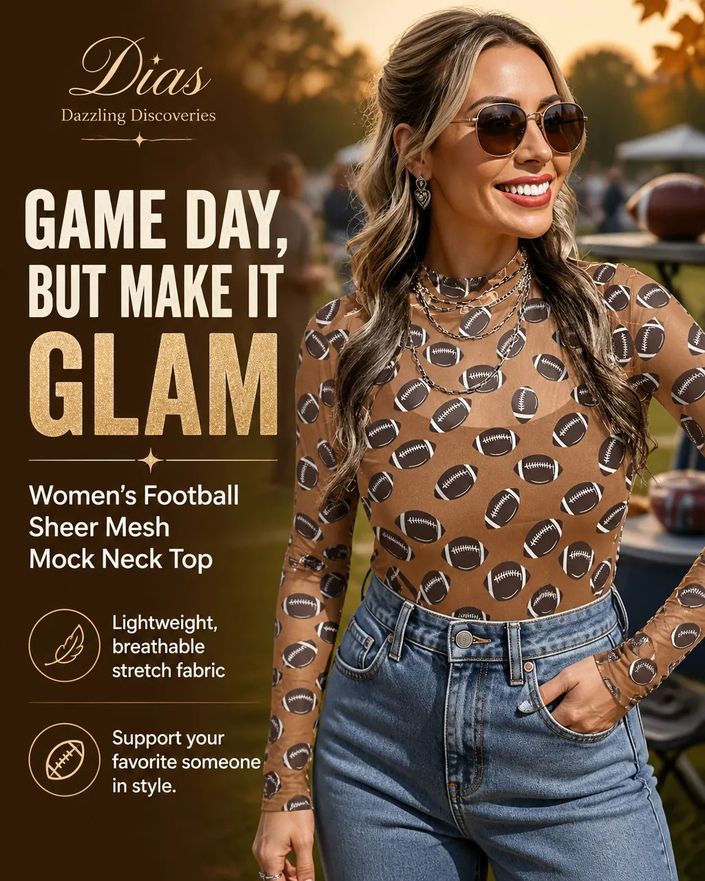Trendsi Game Day Mesh Sheer Long Sleeve Top Game Day Mesh Sheer Long Sleeve Top - Dias Dazzling Discoveries