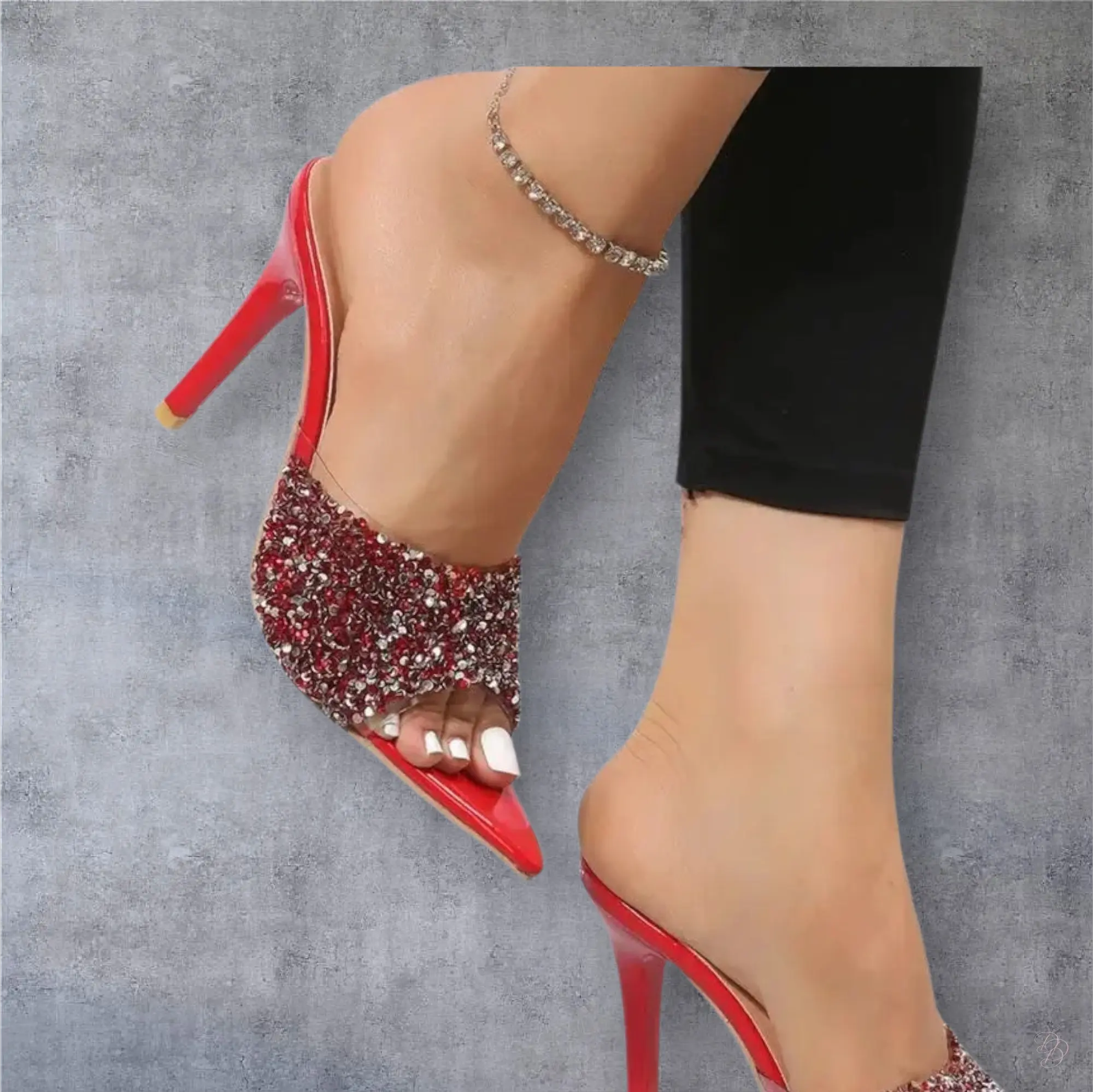 Sequin Point Toe Mid Heel Sandals Trendsi